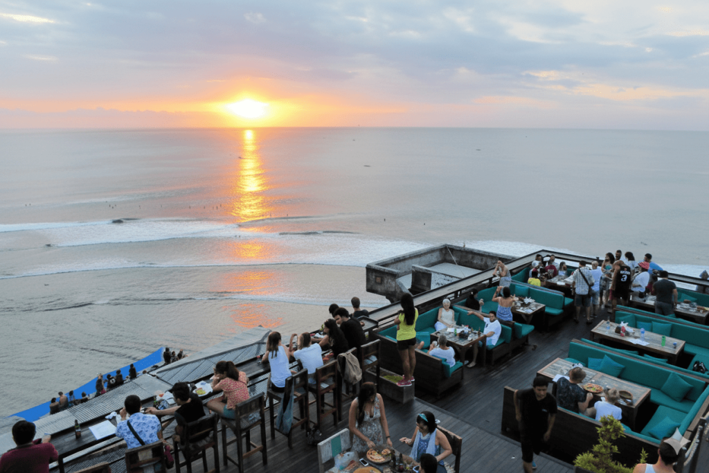 Clifftop bar view at Single Fin Uluwatu overlooking the Indian Ocean